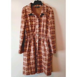 Alice Blue Long Line Brown And Gold Tartan Plaid Jacket With‎ Gold Buttons Sz Xl